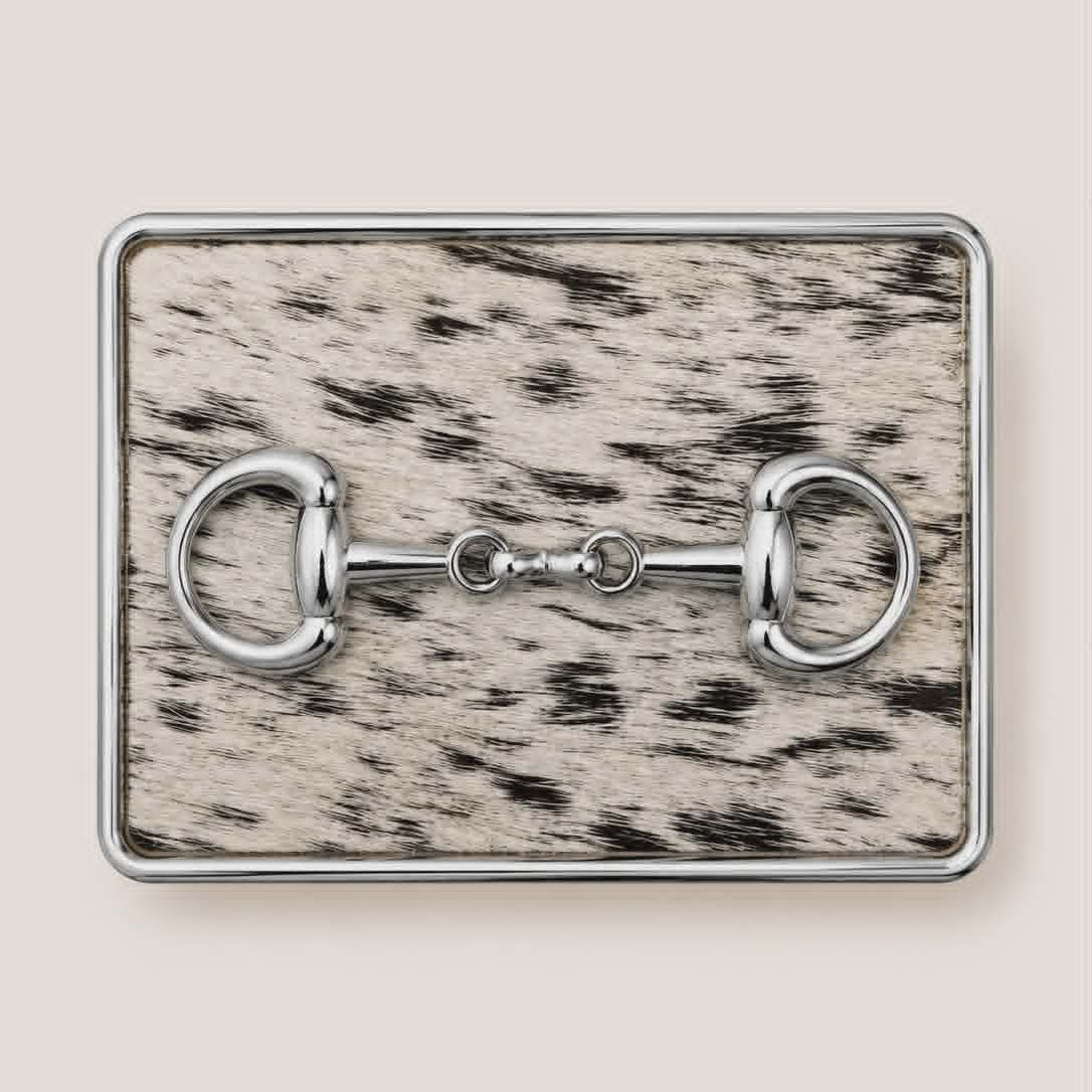 Black & White Cowhide Horse Bit Buckle