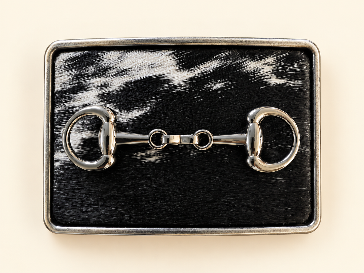 Black & White Cowhide w/Horsebit