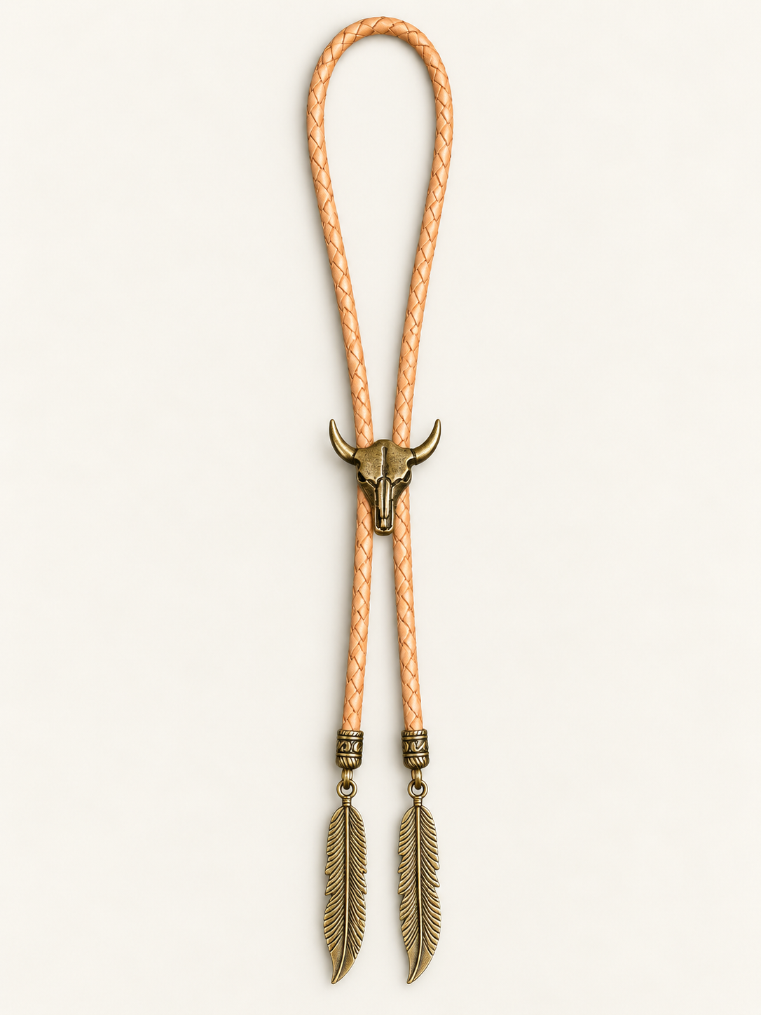 Handcrafted Bolo w/Longhorn Slide & Bronze Feather Tips