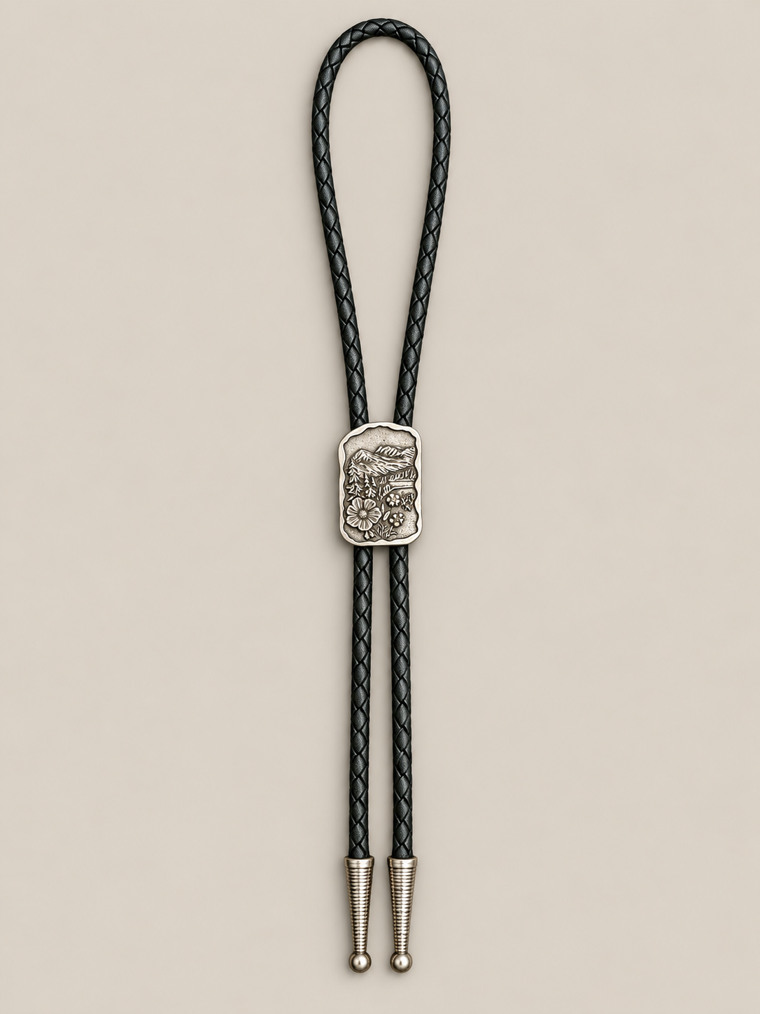 Handcrafted Leather Bolo W/Silver Slide & Silver Tips