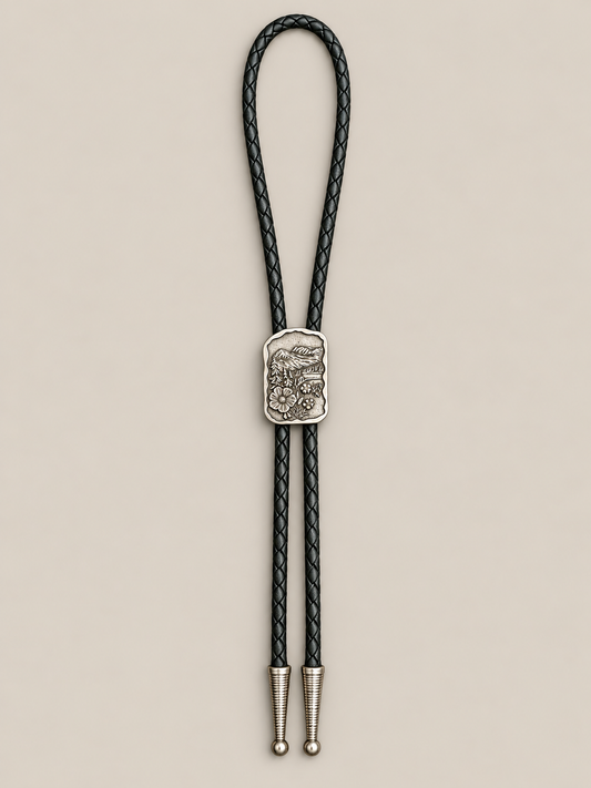 Handcrafted Leather Bolo W/Silver Slide & Silver Tips
