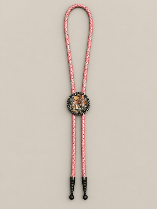 Handcrafted Leather Bolo w/Botswana Gems Slide & Black Tips