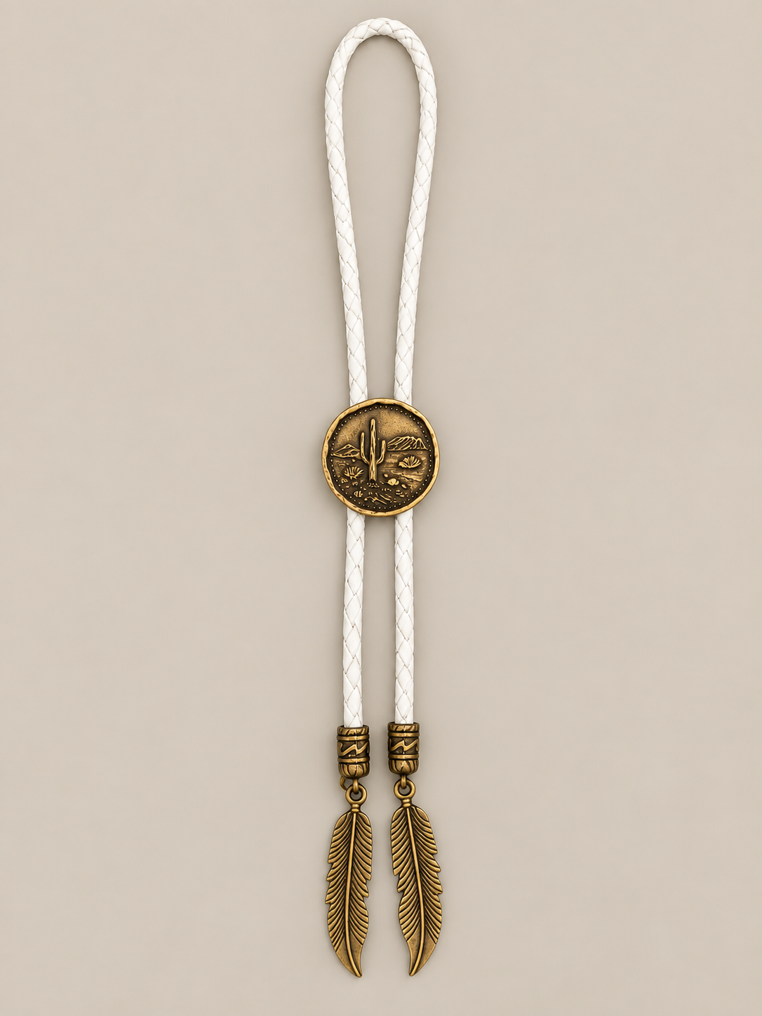 Handcrafted Leather Bolo w/Antique Bronze Slide & Bronze Feather Tips