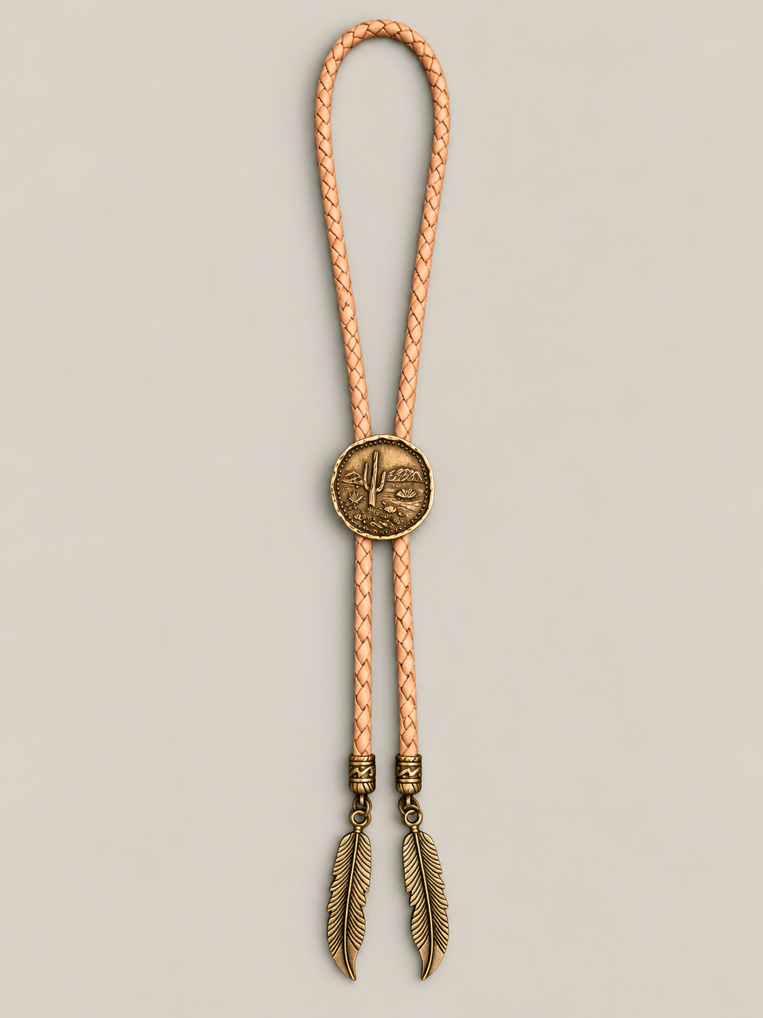 Handcrafted Leather Bolo w/Bronze Slide & Bronze Feather Tips