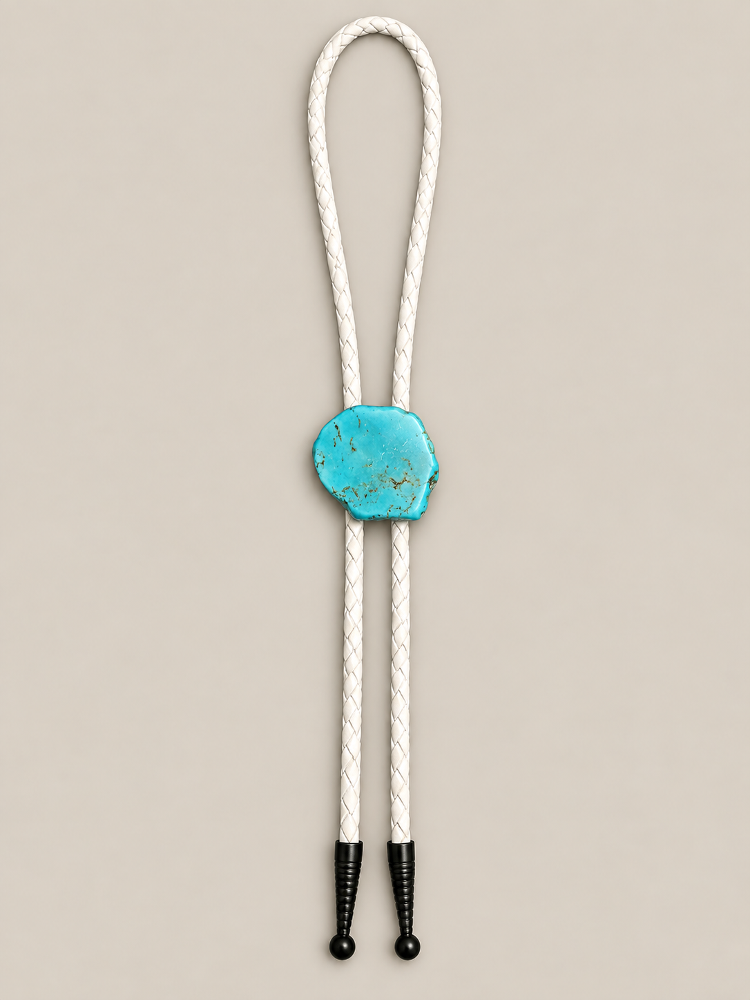 Handcrafted Leather Bolo w/Turquoise Slide & Black Tips
