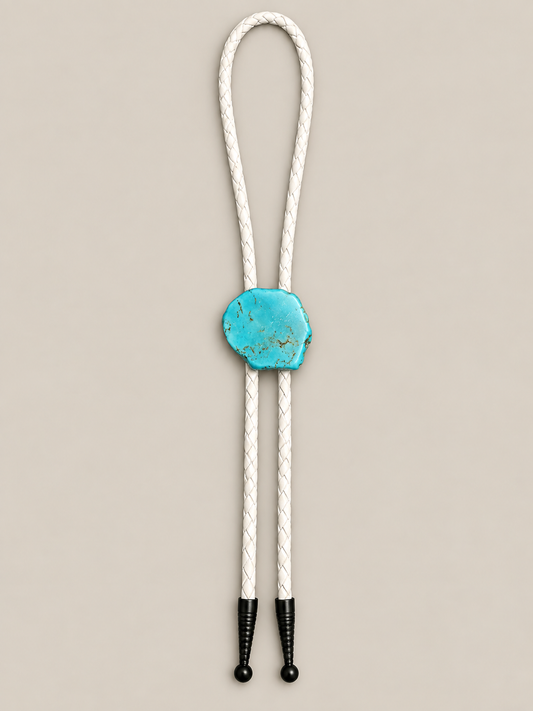 Handcrafted Leather Bolo w/Turquoise Slide & Black Tips